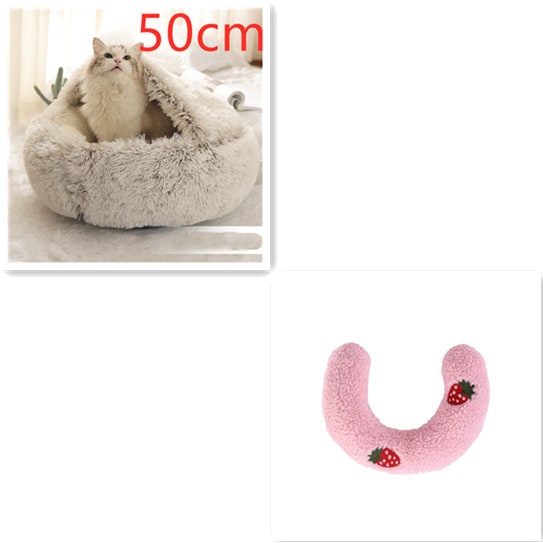 Hooded Cat Bed with Cave Design and Plush Doughnut Shape Enclosed Cosy Pet with Cushioned Rim