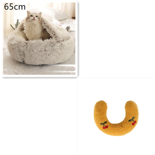 Hooded Cat Bed with Cave Design and Plush Doughnut Shape Enclosed Cosy Pet with Cushioned Rim