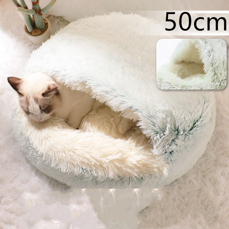 Hooded Cat Bed with Cave Design and Plush Doughnut Shape Enclosed Cosy Pet with Cushioned Rim