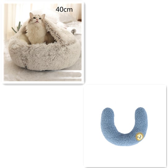 Hooded Cat Bed with Cave Design and Plush Doughnut Shape Enclosed Cosy Pet with Cushioned Rim