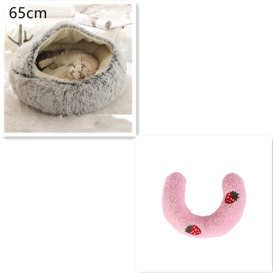 Hooded Cat Bed with Cave Design and Plush Doughnut Shape Enclosed Cosy Pet with Cushioned Rim