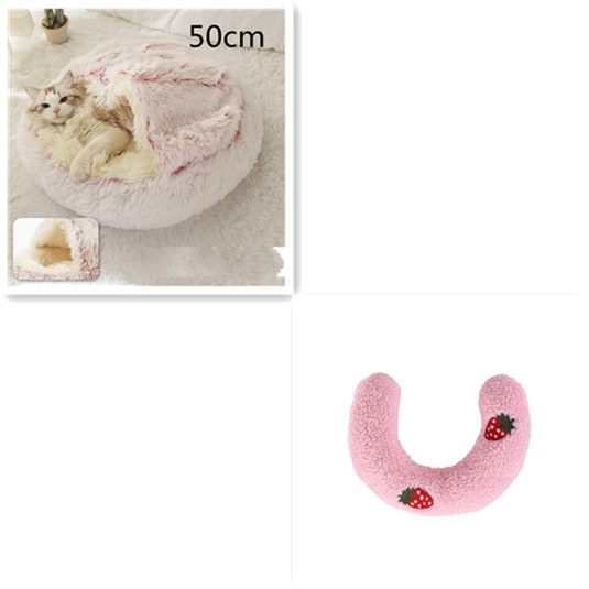 Hooded Cat Bed with Cave Design and Plush Doughnut Shape Enclosed Cosy Pet with Cushioned Rim