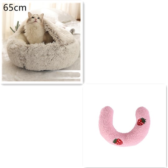 Hooded Cat Bed with Cave Design and Plush Doughnut Shape Enclosed Cosy Pet with Cushioned Rim