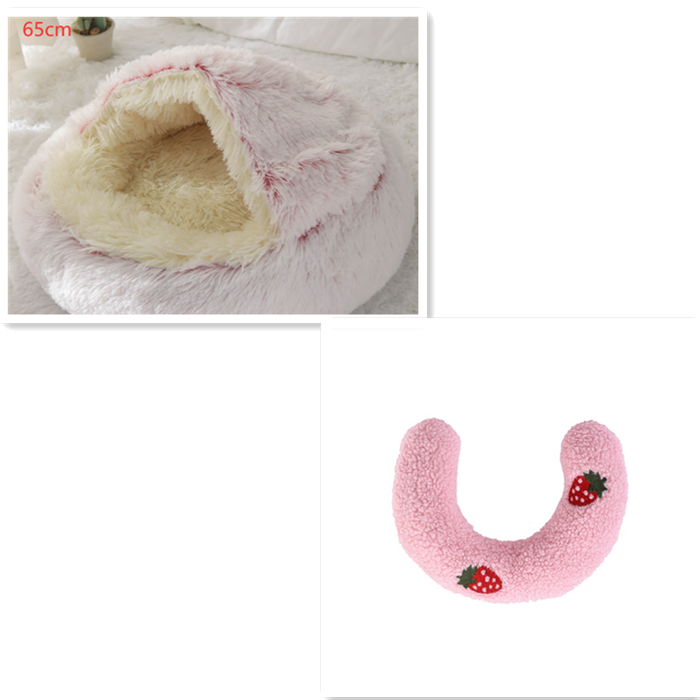 Hooded Cat Bed with Cave Design and Plush Doughnut Shape Enclosed Cosy Pet with Cushioned Rim