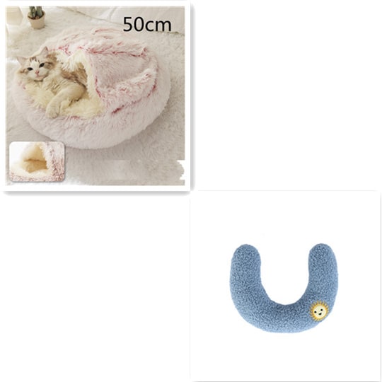 Hooded Cat Bed with Cave Design and Plush Doughnut Shape Enclosed Cosy Pet with Cushioned Rim