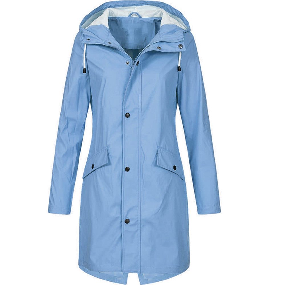 Hooded Long Raincoat with A-Line Fit for Women