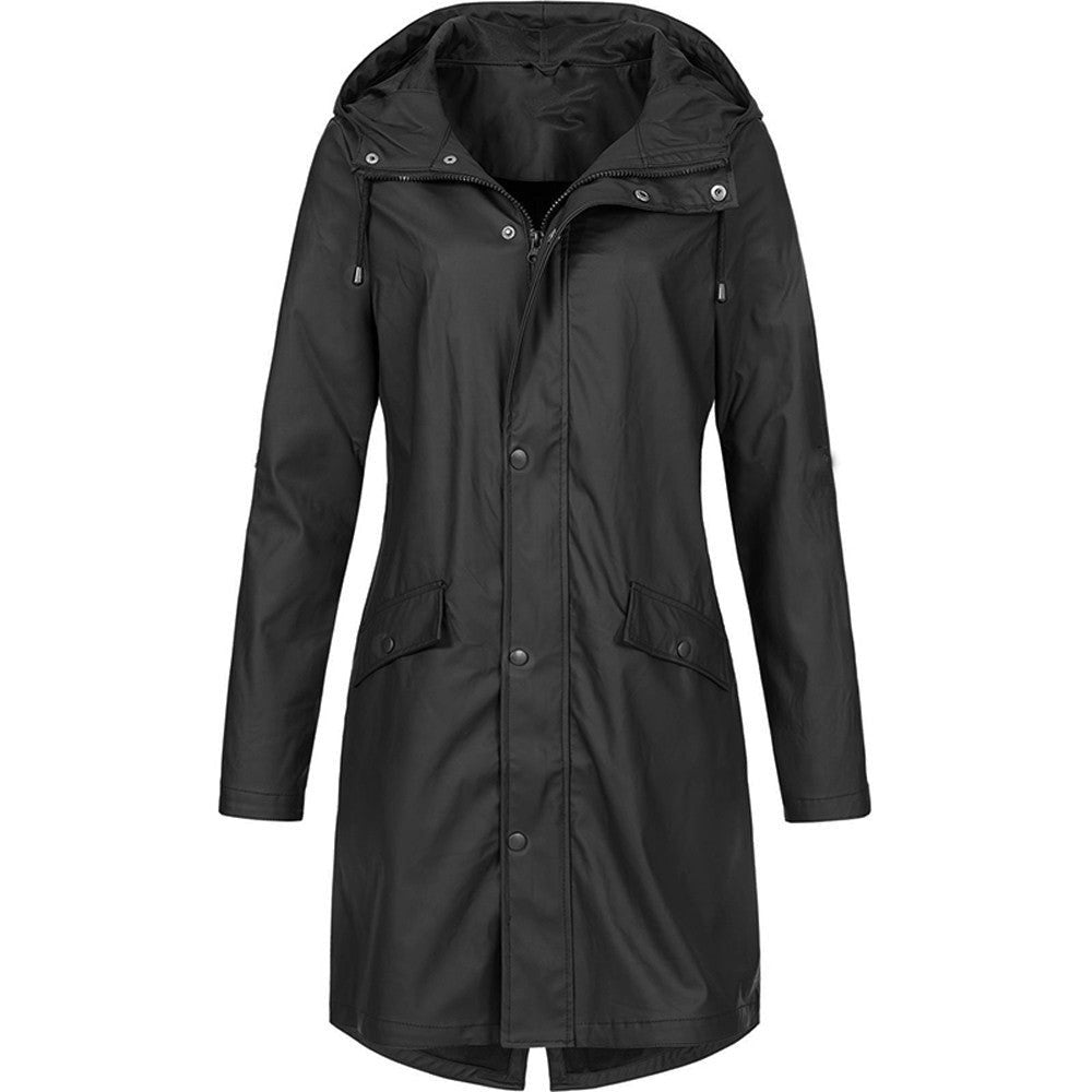Hooded Long Raincoat with A-Line Fit for Women