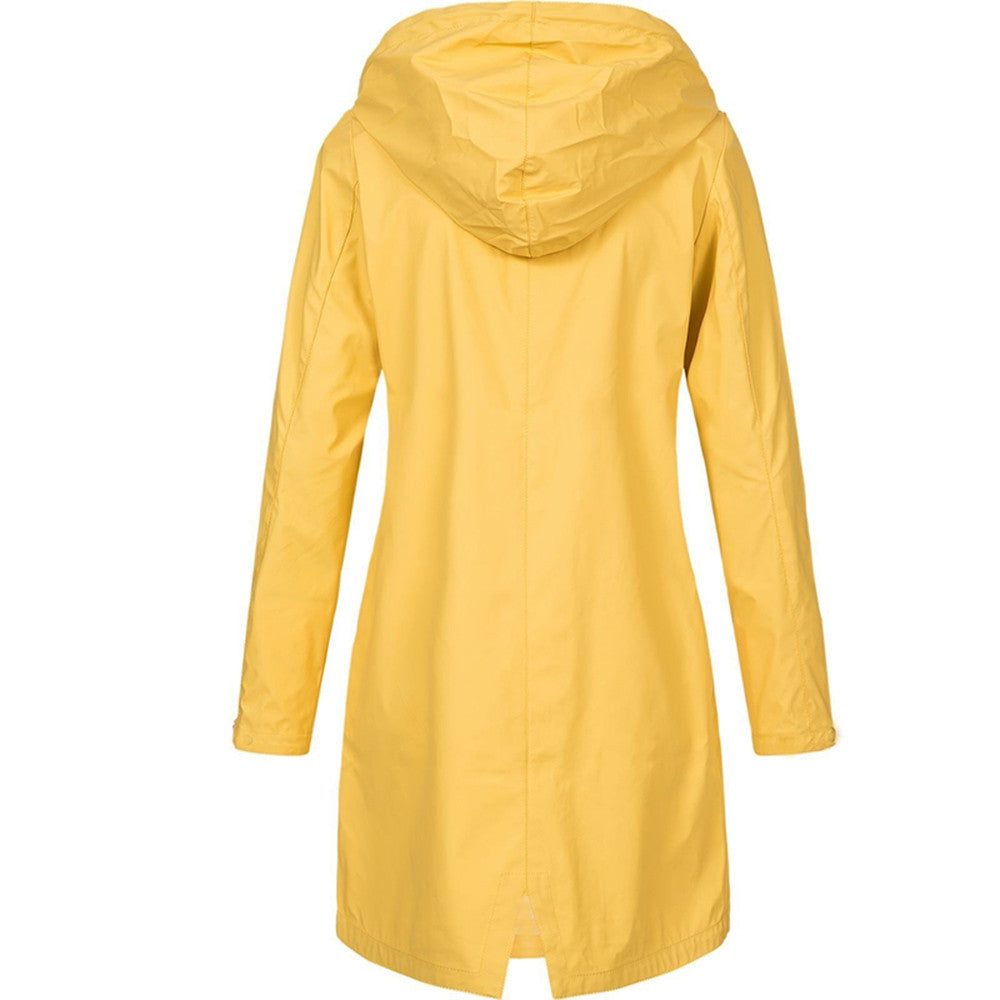 Hooded Long Raincoat with A-Line Fit for Women