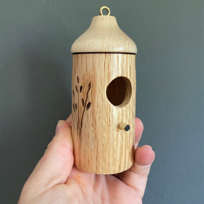 Hummingbird House Wooden Bird Feeder with Hand-Carved Perch and Natural Wood Grain