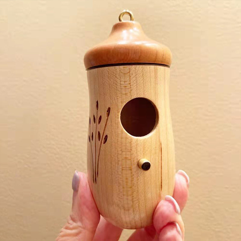 Hummingbird House Wooden Bird Feeder with Hand-Carved Perch and Natural Wood Grain