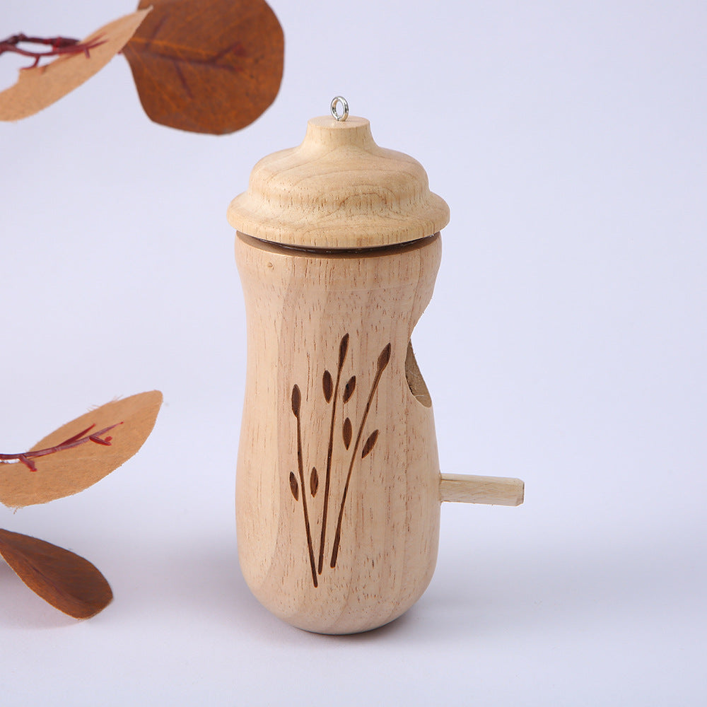 Hummingbird House Wooden Bird Feeder with Hand-Carved Perch and Natural Wood Grain