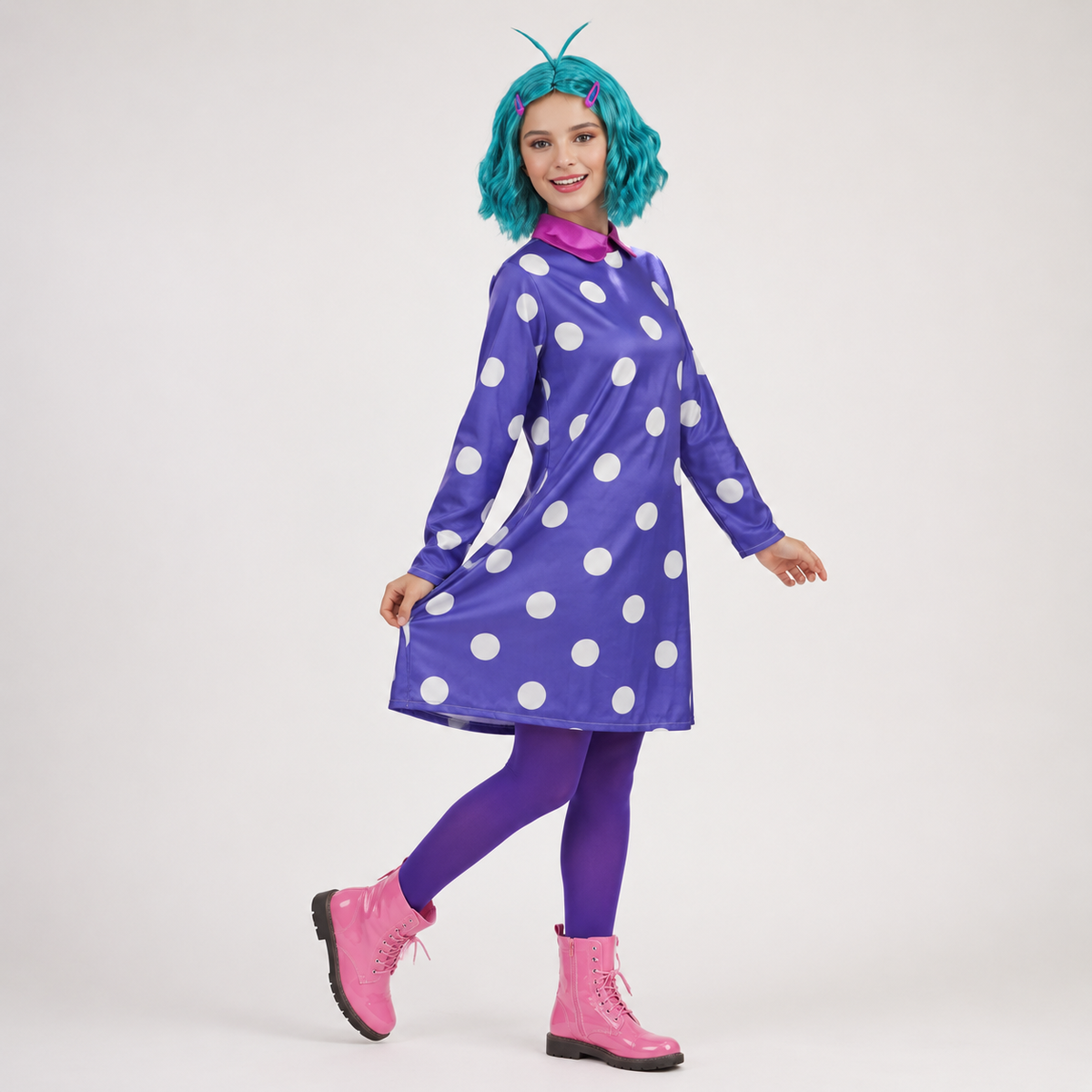 Kids' Halloween Cosplay Costume Polka Dot Dress with Wig and Tights for Party and Themed Events