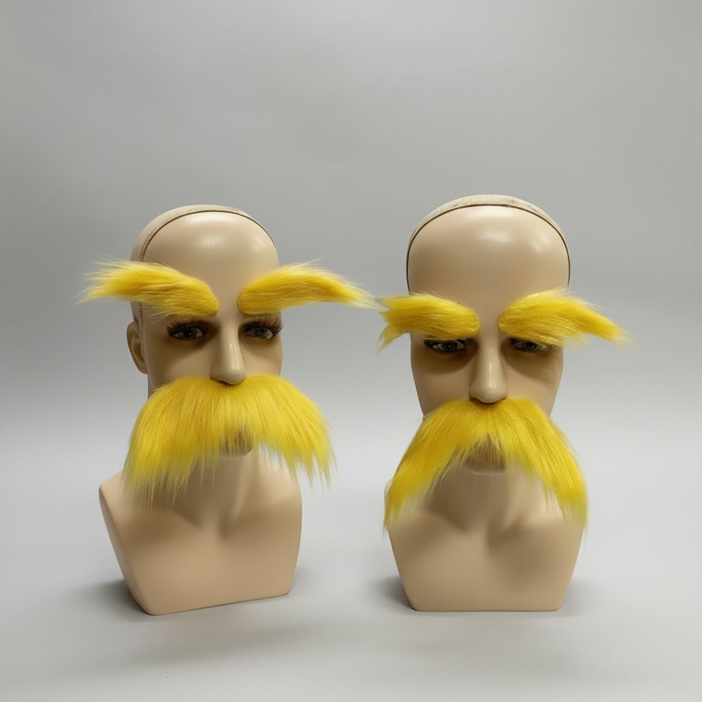 Kids' Halloween Costume Moustache and Fake Beard with Self Adhesive Eyebrows Set Bushy Yellow