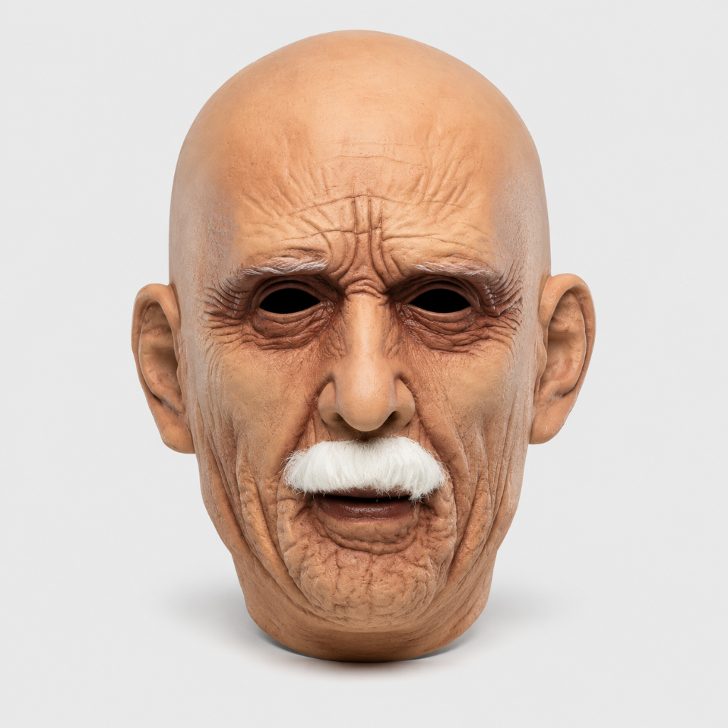 Men's Halloween Costume Mask Old Man with Realistic Latex and White Moustache for Party and Haunted House