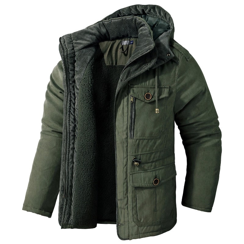 Men's Winter Jacket with Fleece Lining Detachable Hood and Canvas Shell
