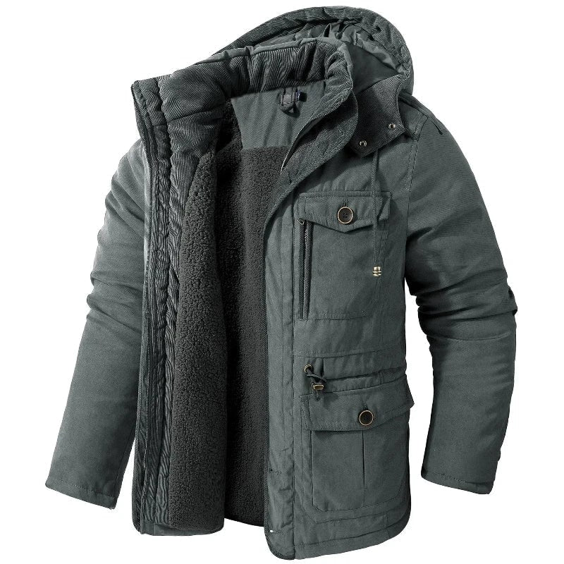 Men's Winter Jacket with Fleece Lining Detachable Hood and Canvas Shell