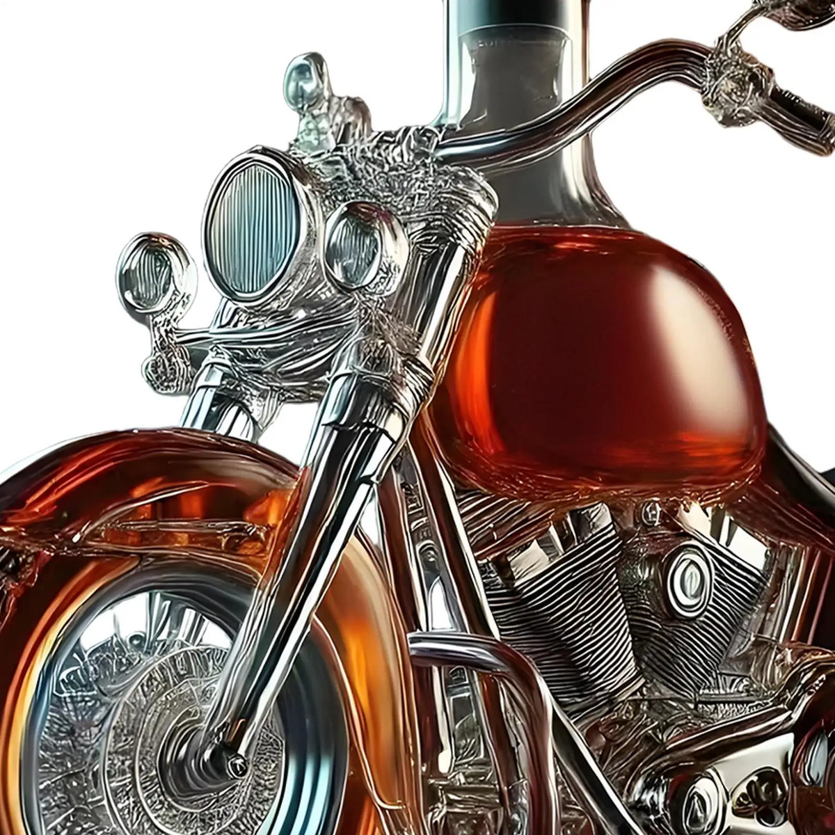 Motorcycle Whiskey Decanter Set with Glass Cruiser Design and Moulded Engine Details