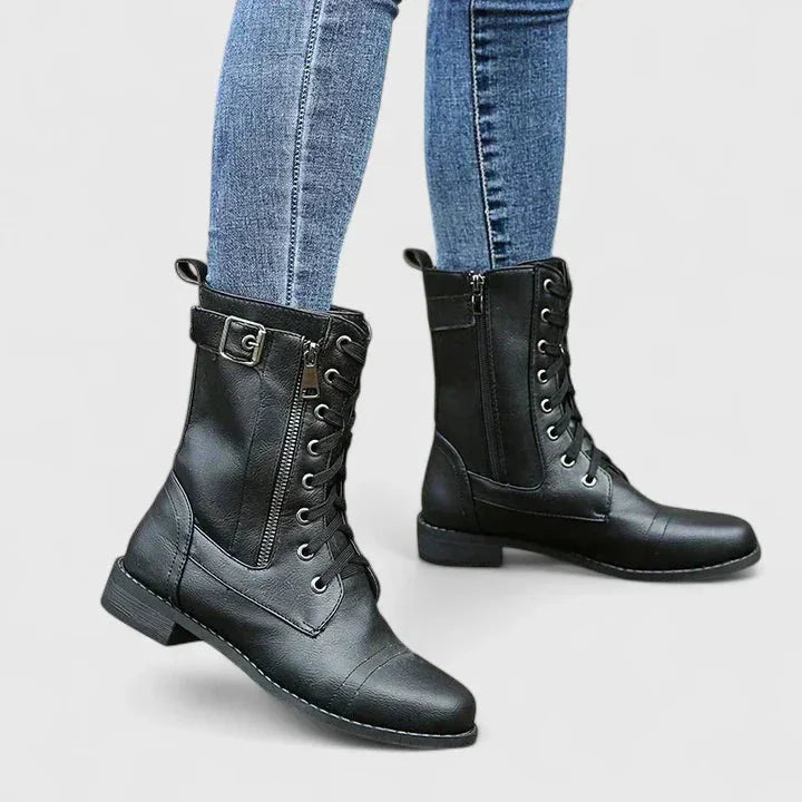 Women's faux leather lace-up ankle boots with side zip