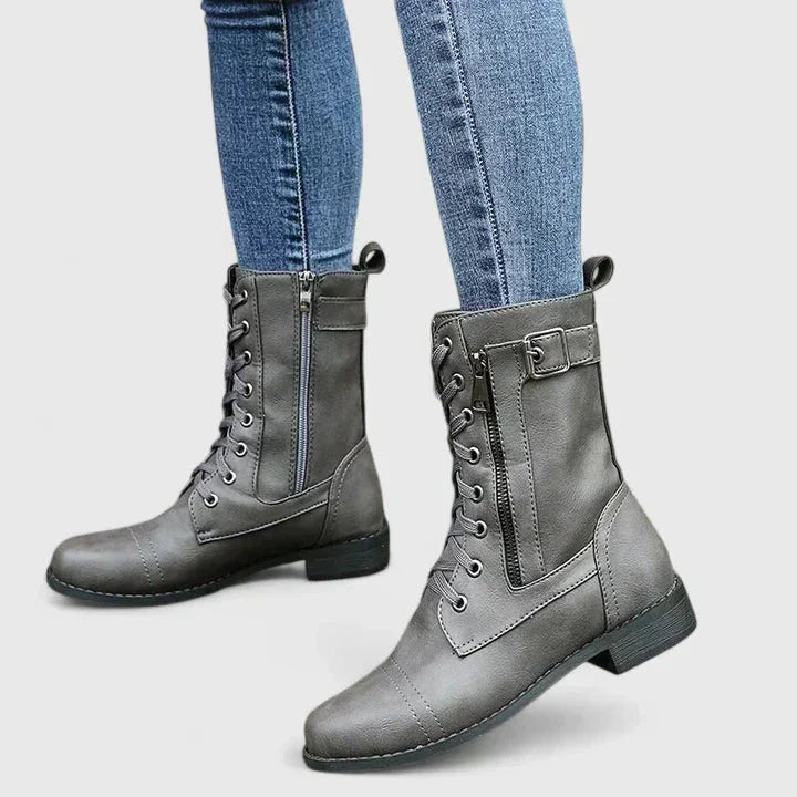 Women's faux leather lace-up ankle boots with side zip
