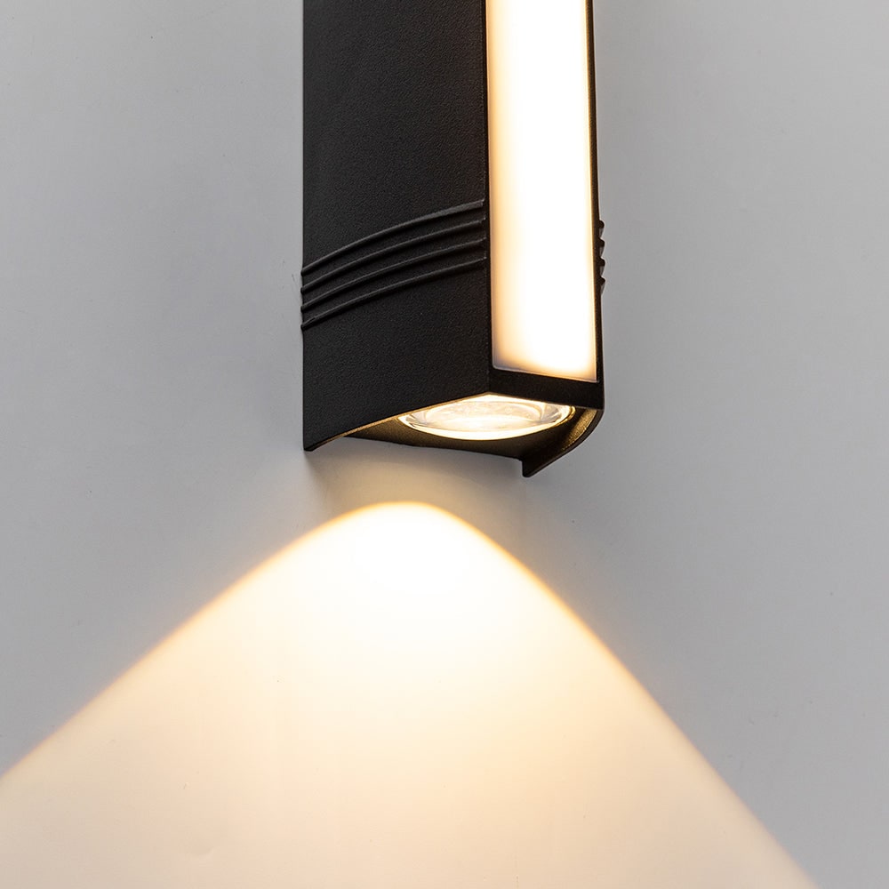 Outdoor Wall Sconce with Up and Down LED Lighting and Modern Architectural Design