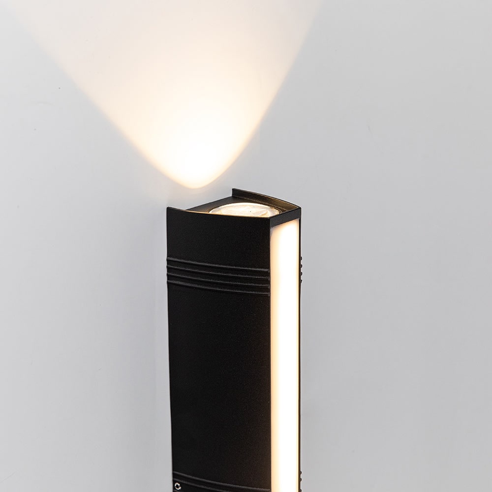 Outdoor Wall Sconce with Up and Down LED Lighting and Modern Architectural Design