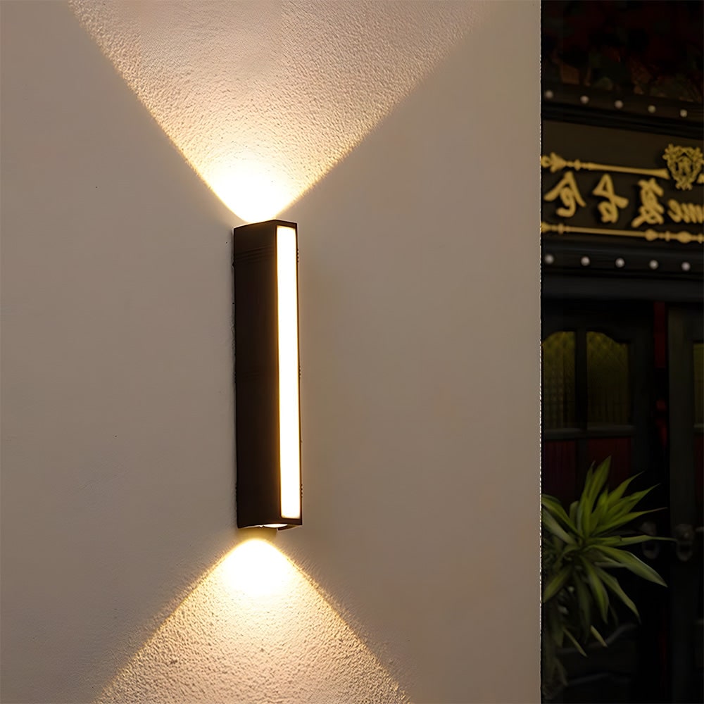 Outdoor Wall Sconce with Up and Down LED Lighting and Modern Architectural Design