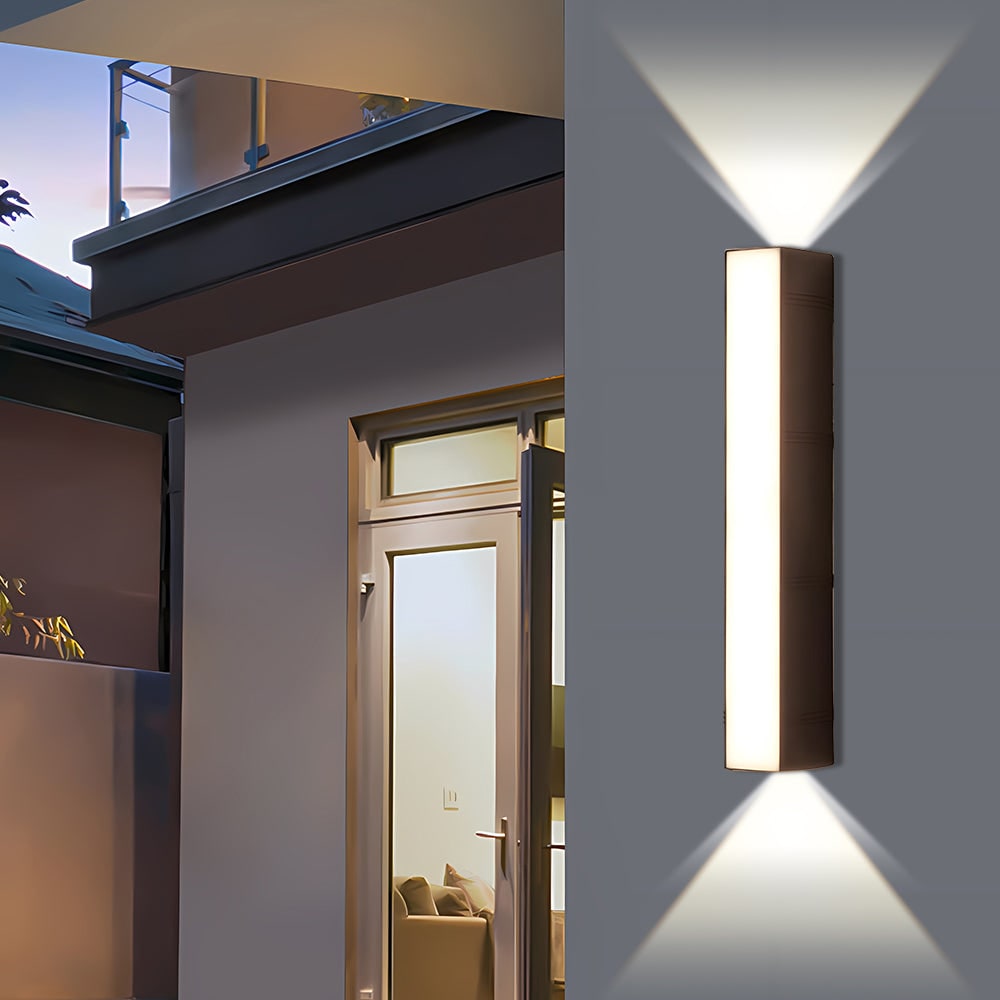 Outdoor Wall Sconce with Up and Down LED Lighting and Modern Architectural Design