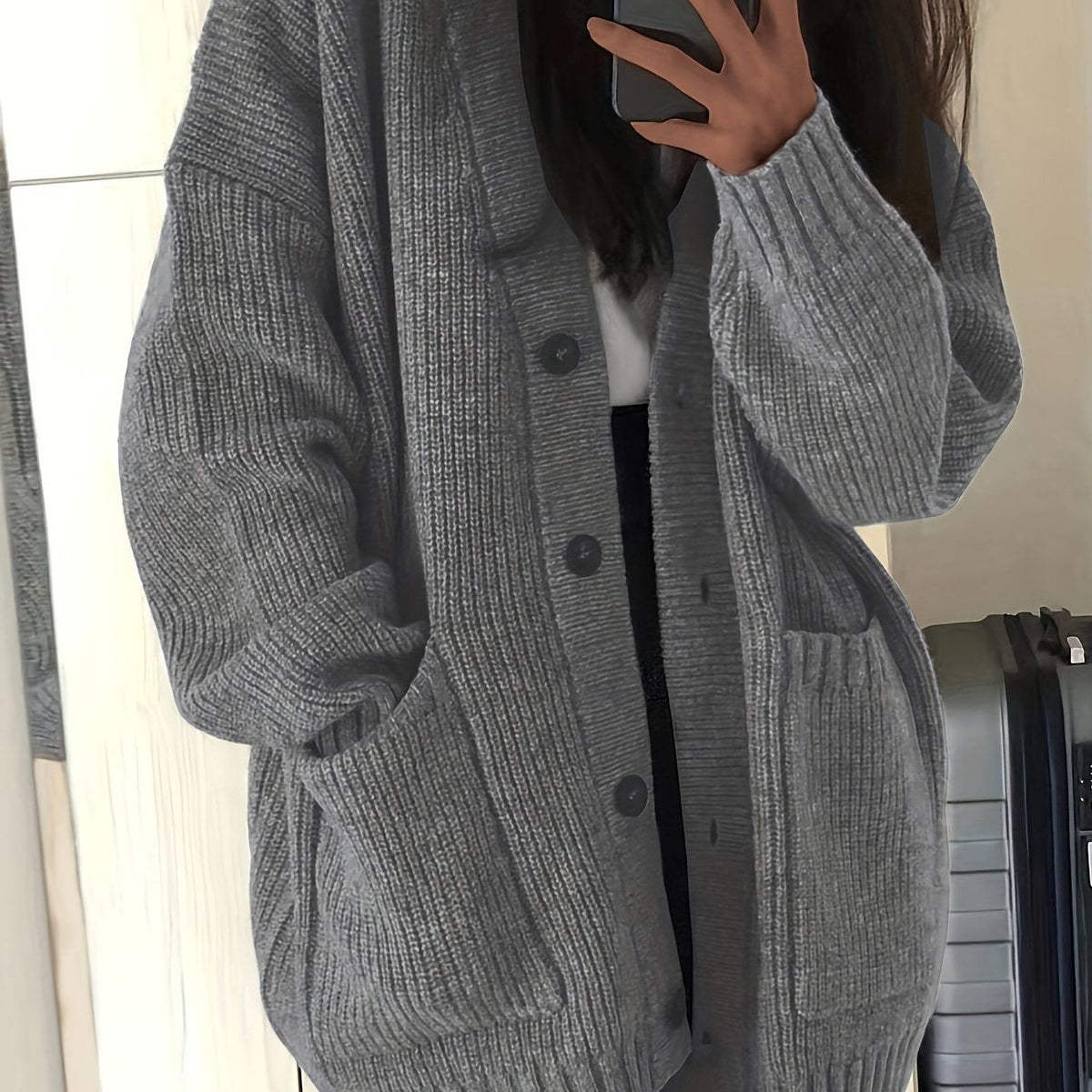Chunky Knit Oversized Cardigan with Button-Front for Women
