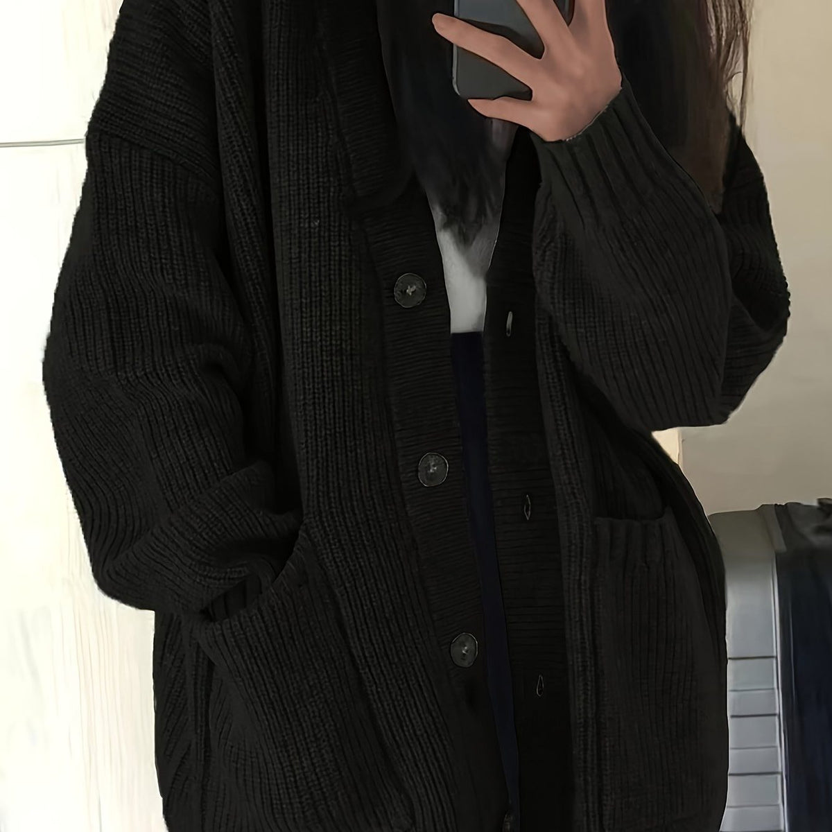 Chunky Knit Oversized Cardigan with Button-Front for Women