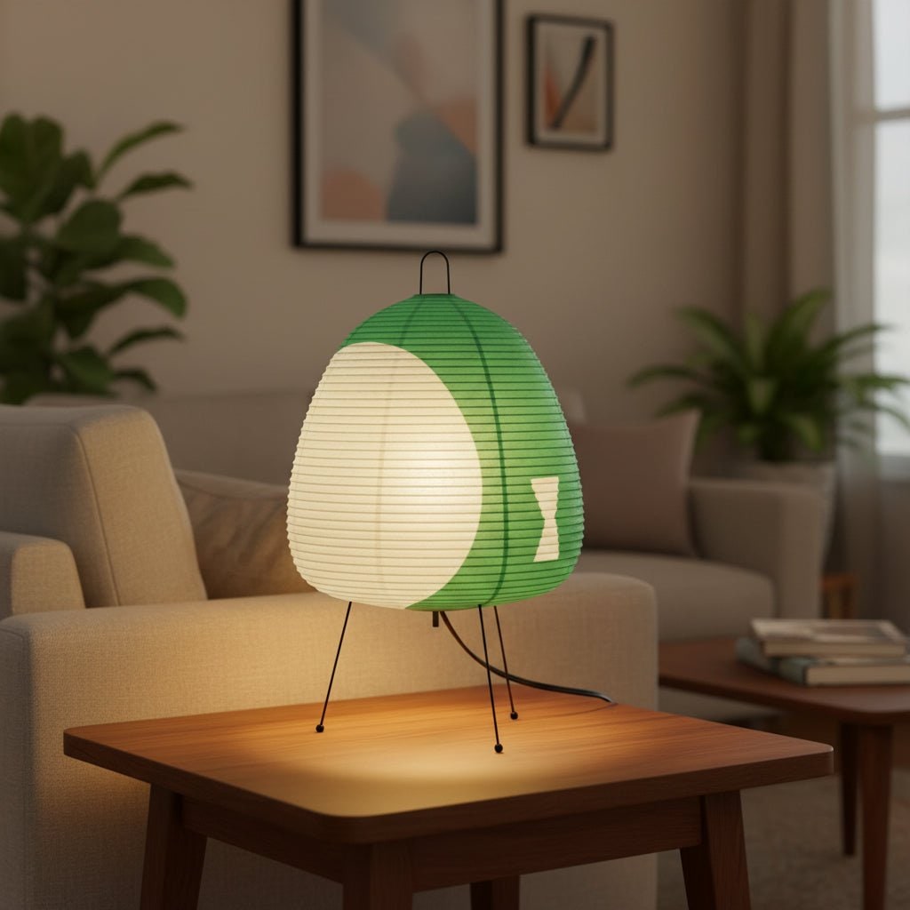 Paper Table Lamp with Tripod Base Japanese Rice Shade and Warm Diffused Light