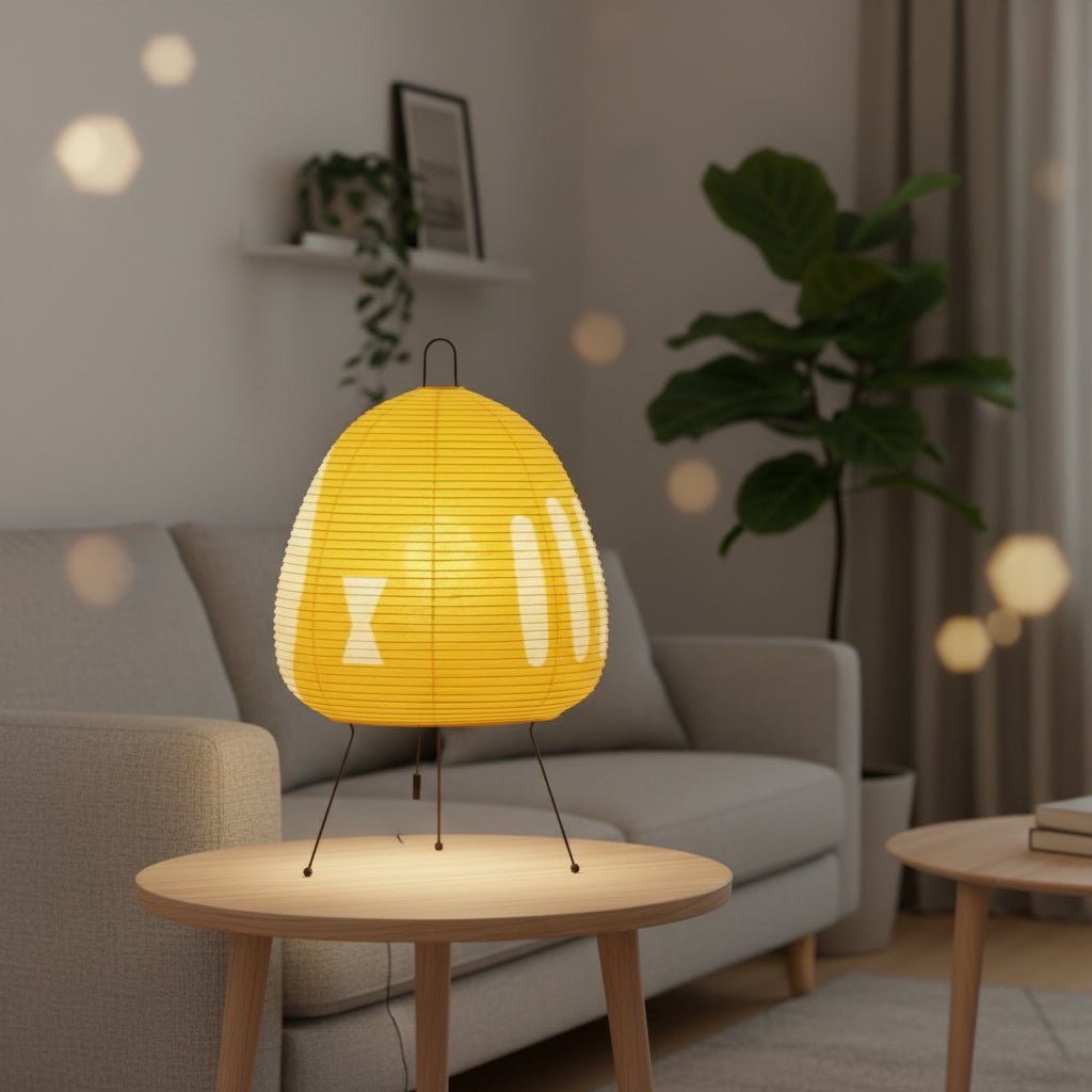 Paper Table Lamp with Tripod Base Japanese Rice Shade and Warm Diffused Light