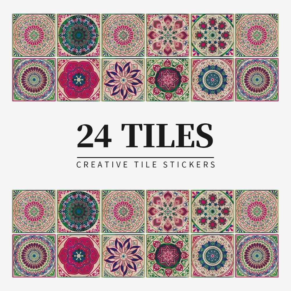 Peel and Stick Tile Backsplash Wall Art Decor Stickers with Mandala Patterns Pack of 24