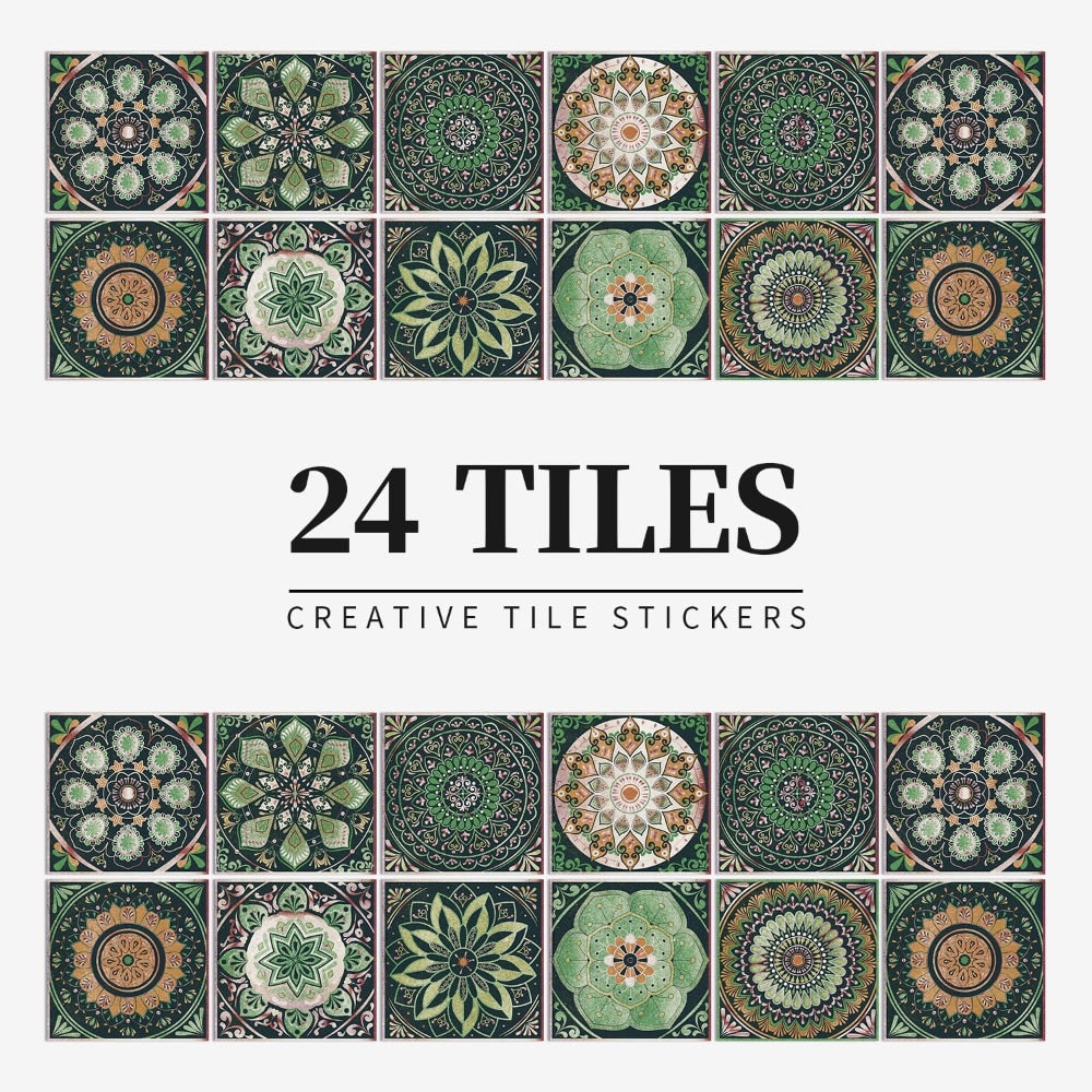 Peel and Stick Tile Backsplash Wall Art Decor Stickers with Mandala Patterns Pack of 24
