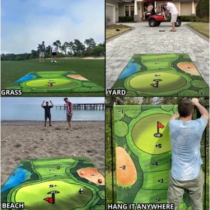 Portable Golf Chipping Game with Sticky Target Mat and 16 Colour-Coded Balls Bucket