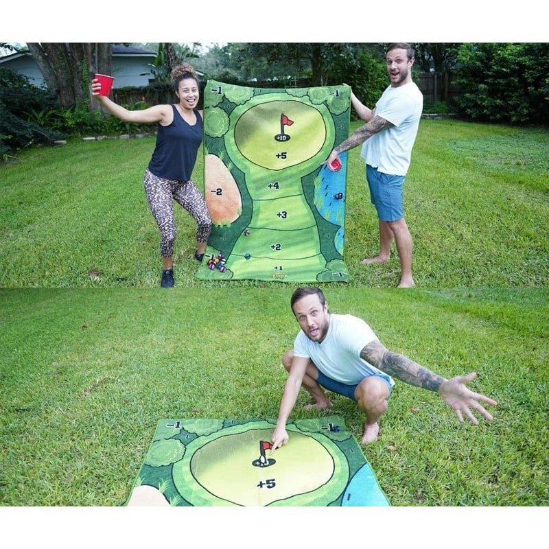 Portable Golf Chipping Game with Sticky Target Mat and 16 Colour-Coded Balls Bucket