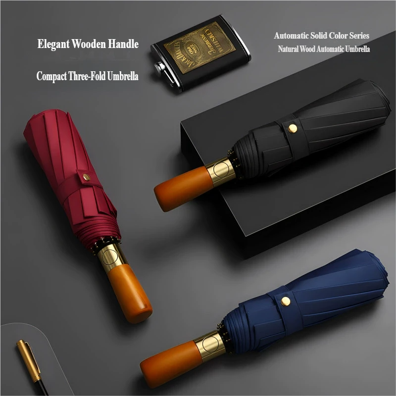 Repel Windproof Travel Umbrella with Wooden Handle and Automatic Folding