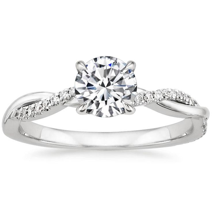 Round Brilliant Twisted Band Solitaire Engagement Ring with Pavé Diamond-Look Accents