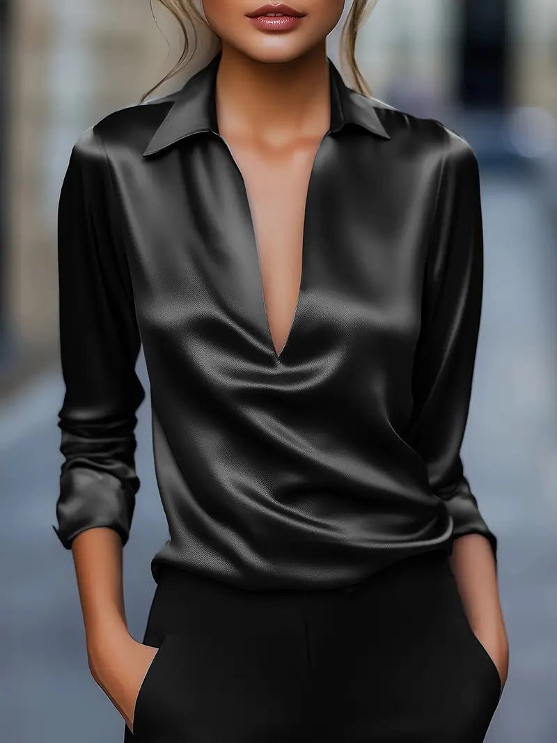 Satin V-Neck Blouse for Women