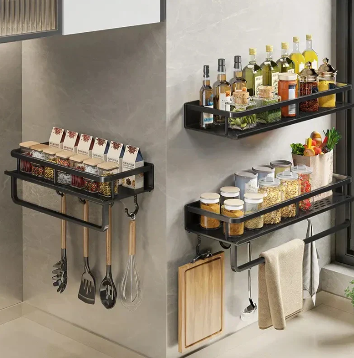 Wall-Mounted Kitchen Organizer Slim Storage Shelf with Towel Holder