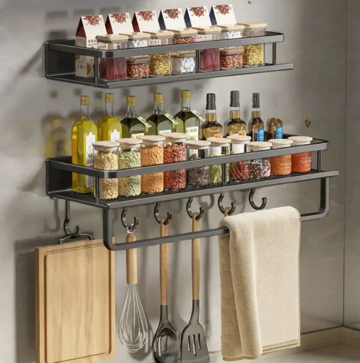 Wall-Mounted Kitchen Organizer Slim Storage Shelf with Towel Holder