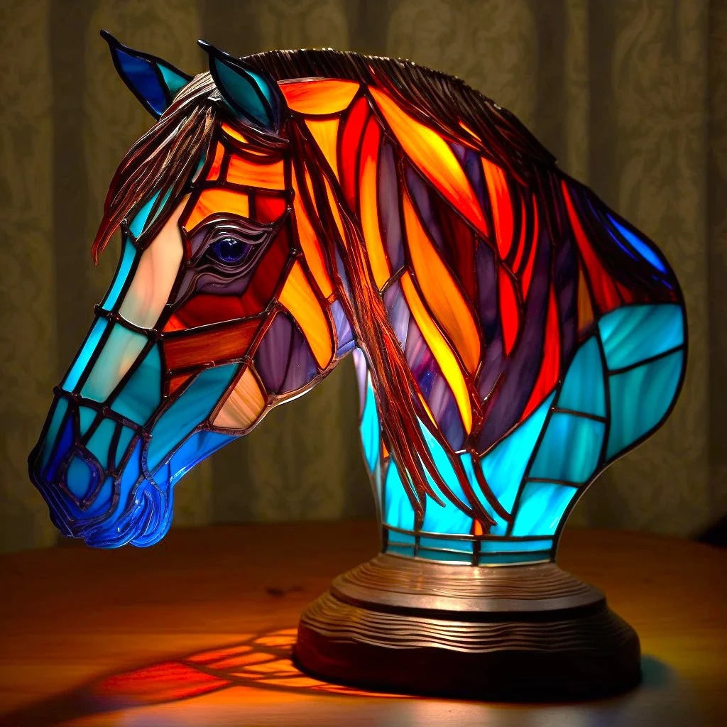 Vintage Stained Glass Animal Table Lamp with Mosaic Panels