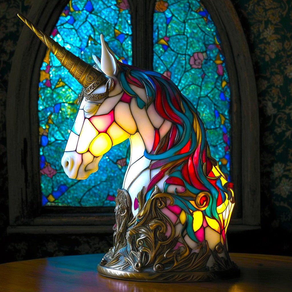 Vintage Stained Glass Animal Table Lamp with Mosaic Panels