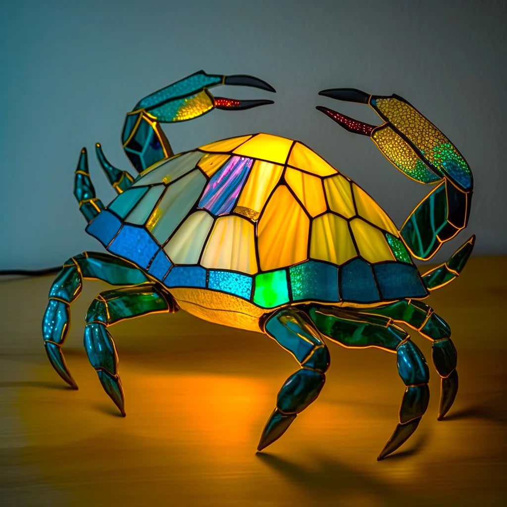 Vintage Stained Glass Animal Table Lamp with Mosaic Panels