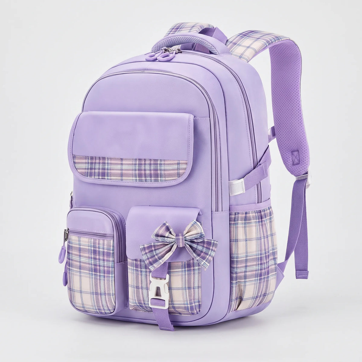 Structured School Rucksack with Checked Accents - Comfort and Style