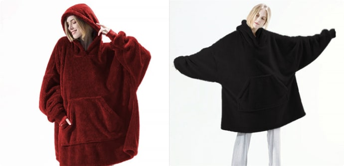 Wearable Blanket Hoodie with Oversized Fleece and Kangaroo Pocket