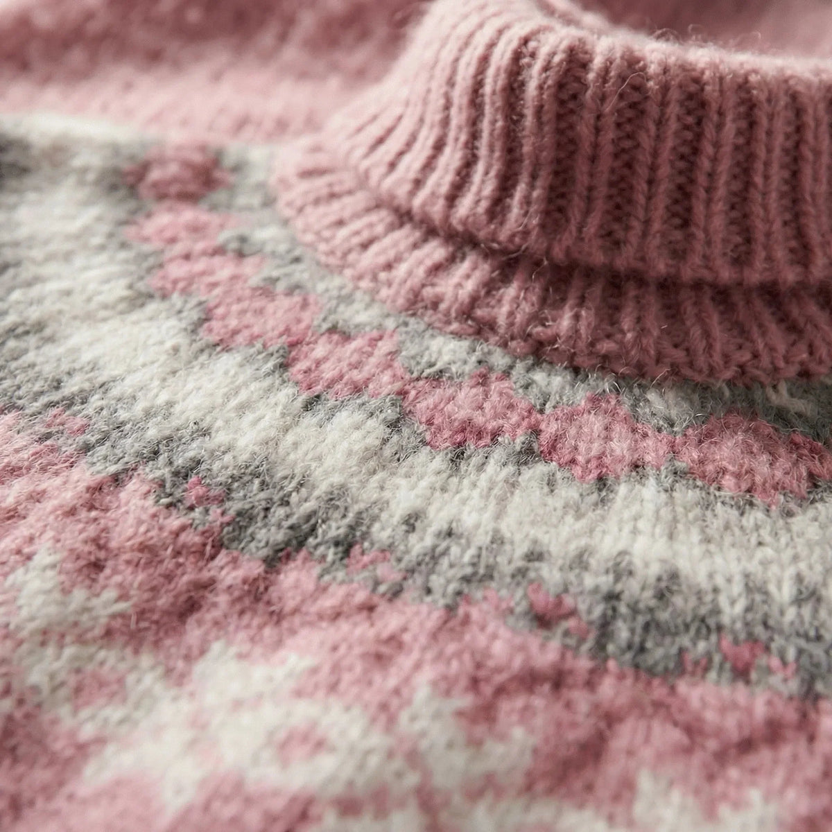 Women's knitted jumper fair isle stand collar relaxed fit