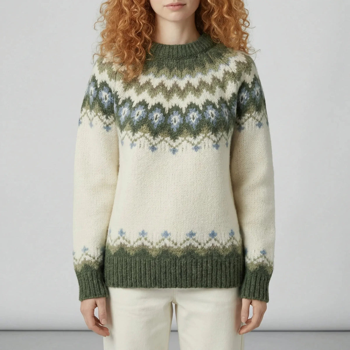 Women's knitted jumper fair isle stand collar relaxed fit