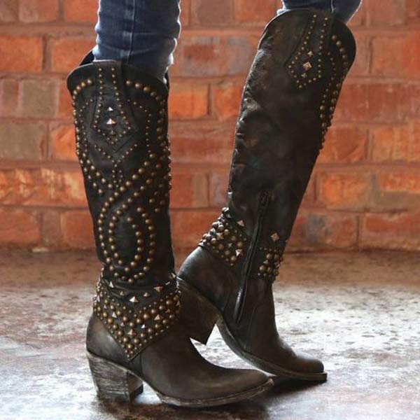 Lune London | High Boots With Metal Studs And Chunky Heel