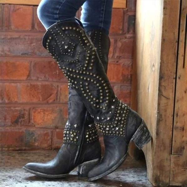 Lune London | High Boots With Metal Studs And Chunky Heel