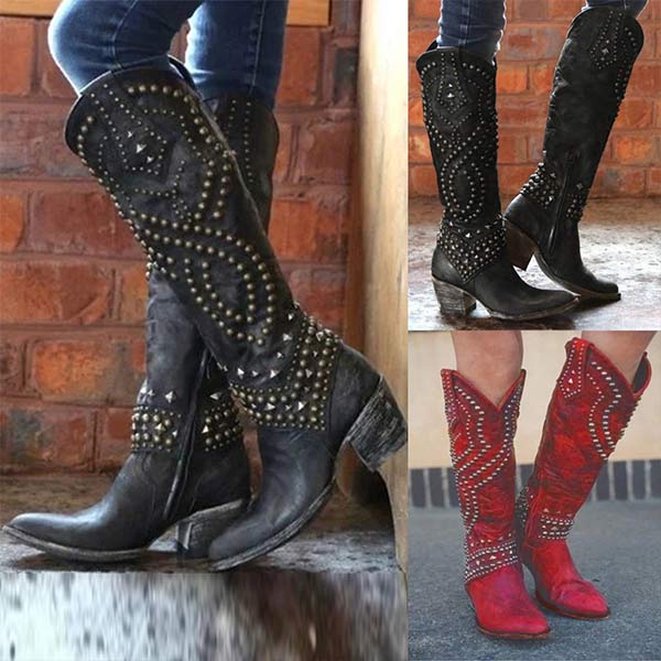 Lune London | High Boots With Metal Studs And Chunky Heel